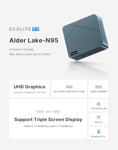 BOSGAME E3 Neo Mini PC, Intel N95 (up to 3.4GHz) 16GB DDR4 RAM 512GB SSD Mini Desktop Computer, Micro PC Support 4K Dual Display/WiFi 5/ BT5.0/ USB 3.2/2.5G LAN - Image 2