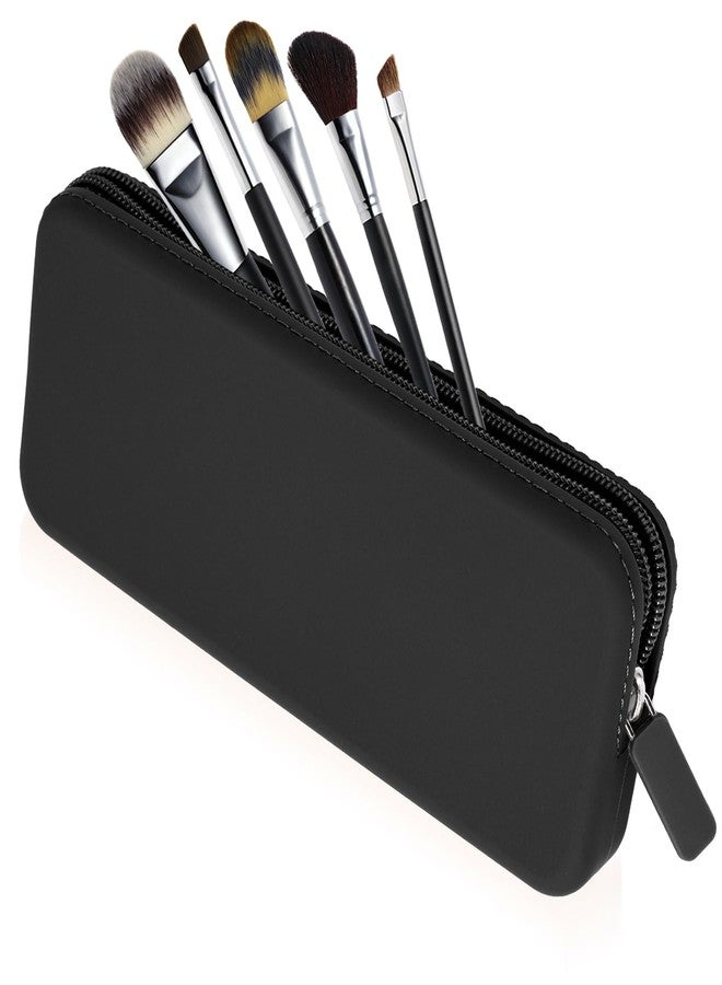 Sakolla Travel Makeup Brush Holder, Silicone Makeup Brush Bag with Zipper Closure, Makeup Brushes Organizer Case Washable Makeup Pouch Holder Case for Daily, Work, Essentials (Black) - Image 1