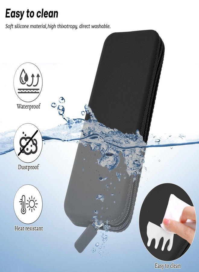 Sakolla Travel Makeup Brush Holder, Silicone Makeup Brush Bag with Zipper Closure, Makeup Brushes Organizer Case Washable Makeup Pouch Holder Case for Daily, Work, Essentials (Black) - Image 4