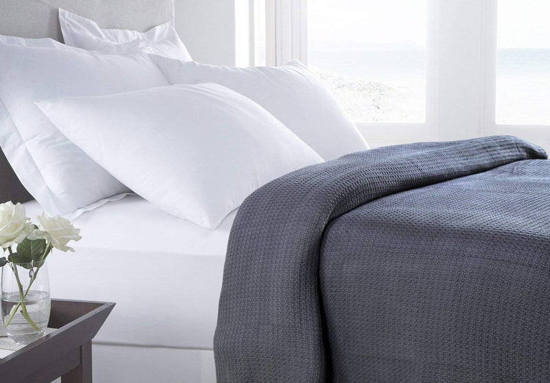 HILLFAIR 100% Combed Cotton Blanket– California King Size Bed Blanket – Warm Soft All Season Breathable Blankets – 102 x 108 inch Extra Large Oversized California King Cotton Blankets for Bed- Grey - Image 2