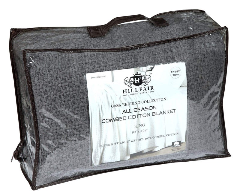 HILLFAIR 100% Combed Cotton Blanket– California King Size Bed Blanket – Warm Soft All Season Breathable Blankets – 102 x 108 inch Extra Large Oversized California King Cotton Blankets for Bed- Grey - Image 3
