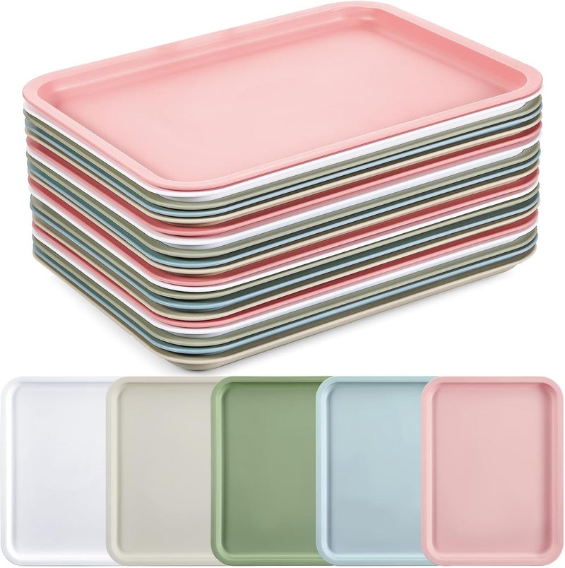 Uiifan 20 Pcs Thicken Plastic Cafeteria Trays Fast Food Serving Tray Bulk Rectangular Serving Trays Restaurant Lunch Trays for Kitchen Hotel Dinner PartyLargeBrilliant Colors - Image 1