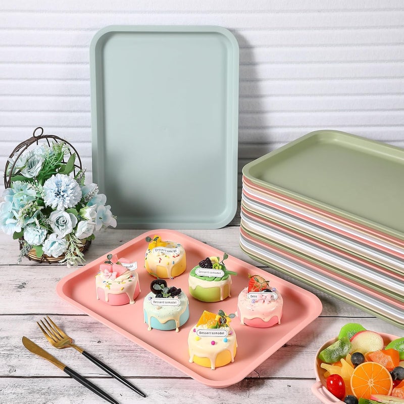 Uiifan 20 Pcs Thicken Plastic Cafeteria Trays Fast Food Serving Tray Bulk Rectangular Serving Trays Restaurant Lunch Trays for Kitchen Hotel Dinner PartyLargeBrilliant Colors - Image 4