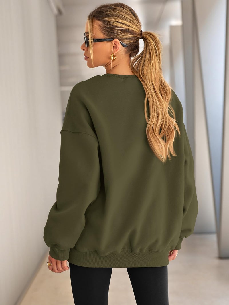 EFAN Womens Sweatshirts Hoodies Oversized Sweaters Crewneck Fleece Casual Tops Basic Comfy Fall Fashion Clothes 2025 Plus Size Maternity Workout Lounge Wear Winter Outfits ArmyGreen L - Image 4