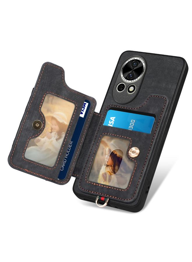 زبون جراب هاتف Huawei P50 بتصميم ريترو مع حلقة ومحفظة متعددة البطاقات - Image 3