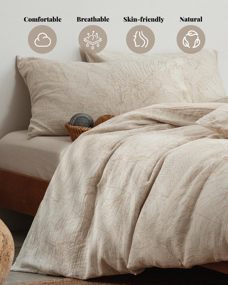 MILDLY Linen Cotton Duvet Cover - Jacquard Textured Tropical Comforter Cover Set 3pcs with Zipper Closure Breathable & Minimalist for All Season - Image 2