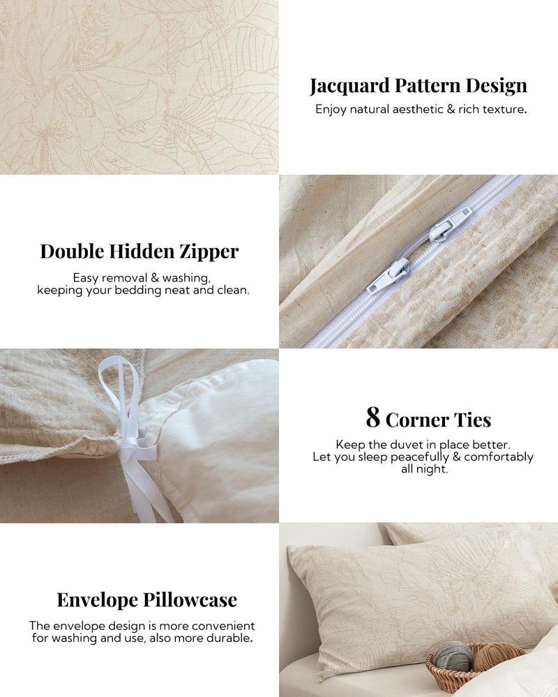 MILDLY Linen Cotton Duvet Cover - Jacquard Textured Tropical Comforter Cover Set 3pcs with Zipper Closure Breathable & Minimalist for All Season - Image 4