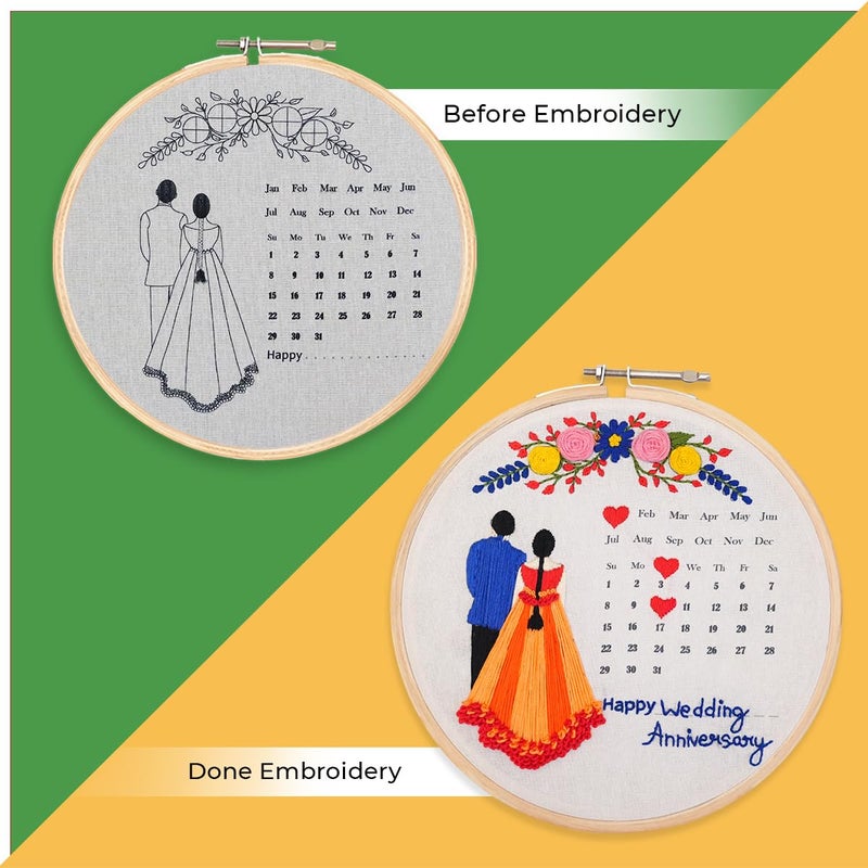 picknMAKE DIY Embroidery Kit for Beginner, Adults & Kids with Wedding Celebration Calender Design Printed Cloth/Fabric & Written Instructions All Material Included - Image 5