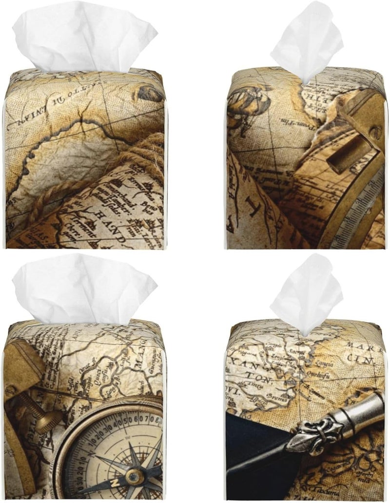 Old Nautical Maps Ancient Navigation Instruments, Maps, Compasses, Log Books Square Tissue Box Cover, Cube Tissue Box Holder, Table Tissue Box - Image 2