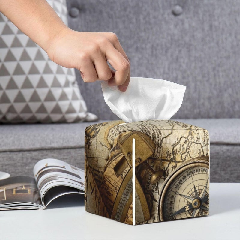 Old Nautical Maps Ancient Navigation Instruments, Maps, Compasses, Log Books Square Tissue Box Cover, Cube Tissue Box Holder, Table Tissue Box - Image 5