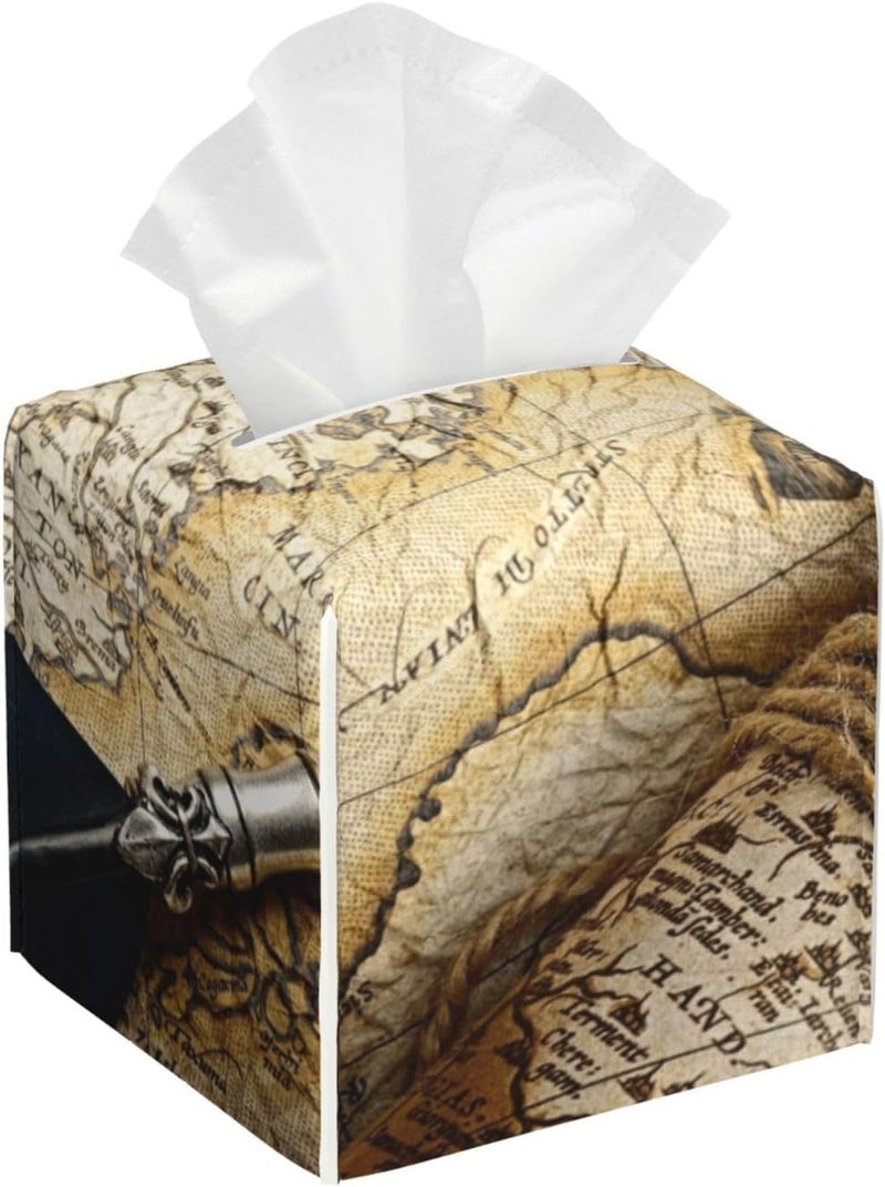 Old Nautical Maps Ancient Navigation Instruments, Maps, Compasses, Log Books Square Tissue Box Cover, Cube Tissue Box Holder, Table Tissue Box - Image 1
