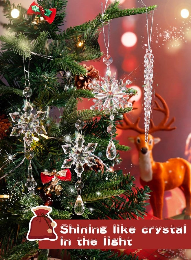 ANPHSIN 24pcs Snowflake Icicle Ornaments Christmas Tree Decorations - Large Crystal Acrylic Indoor Hanging Decor Set for Xmas Winter Themed Wonderland Party - Image 2