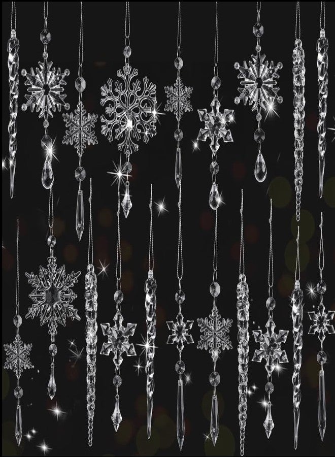 ANPHSIN 24pcs Snowflake Icicle Ornaments Christmas Tree Decorations - Large Crystal Acrylic Indoor Hanging Decor Set for Xmas Winter Themed Wonderland Party - Image 1