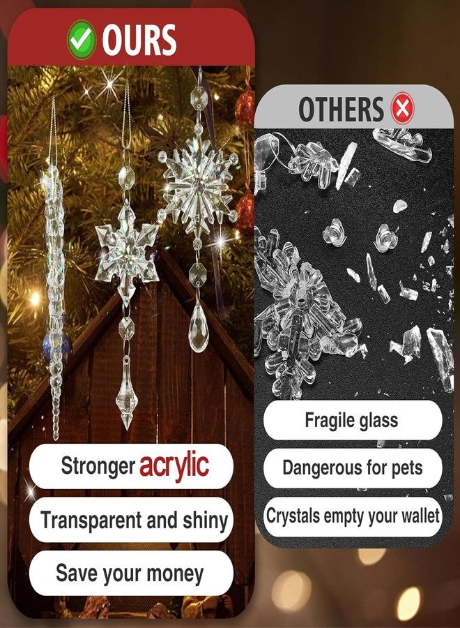 ANPHSIN 24pcs Snowflake Icicle Ornaments Christmas Tree Decorations - Large Crystal Acrylic Indoor Hanging Decor Set for Xmas Winter Themed Wonderland Party - Image 3