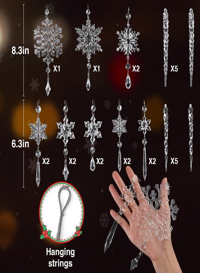 ANPHSIN 24pcs Snowflake Icicle Ornaments Christmas Tree Decorations - Large Crystal Acrylic Indoor Hanging Decor Set for Xmas Winter Themed Wonderland Party - Image 5