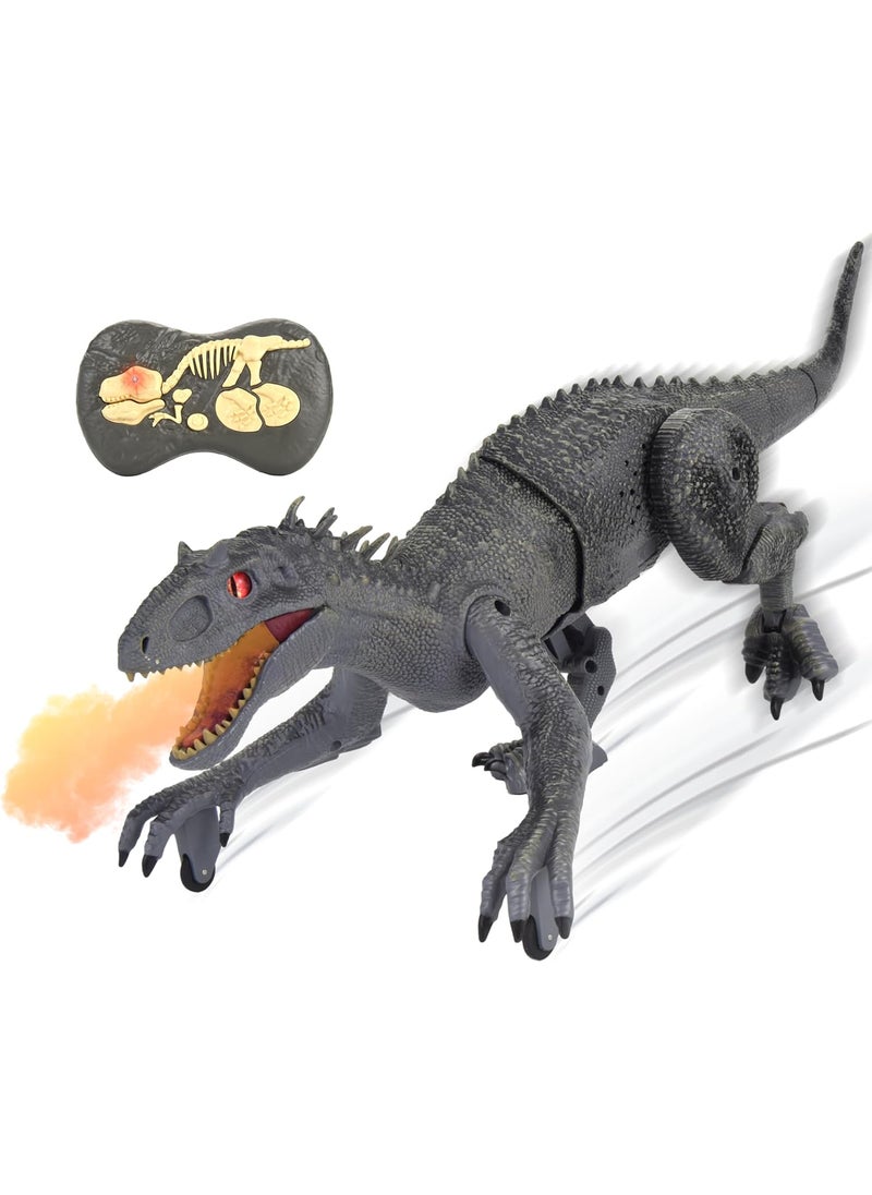 PowerTRC Remote Control Dinosaur for Kids Ages 3 4 5 6 7 8 9 10 Auto Mist Spraying RC LED Sound Rechargeable USB Port Realistic Outdoor 24G RC Dinosaur Toys Gifts for Boys Kids 310 Years Old Indo Rex Toys  - Image 1