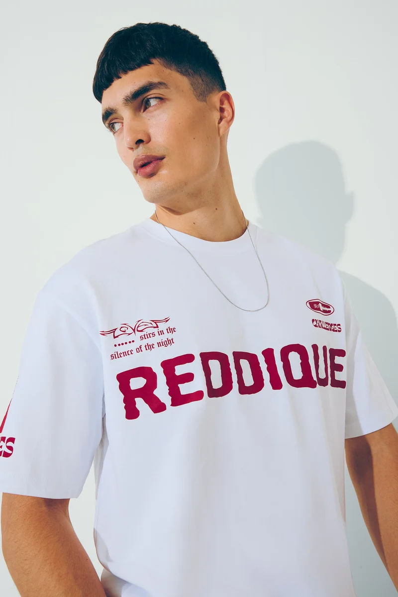 ديفاكتو Boxy Fit Crew Neck Printed Short Sleeve T-Shirt