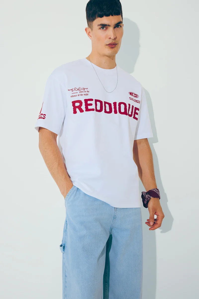 ديفاكتو Boxy Fit Crew Neck Printed Short Sleeve T-Shirt