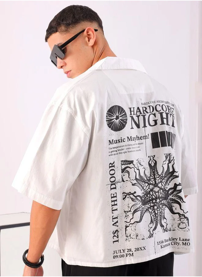 شركة المرآب الهندية Men Boxy Fit Graphic Print Half Sleeves Cuban Collar Street Wear Cropped Shirt