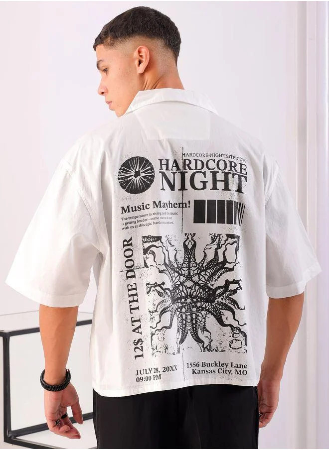 شركة المرآب الهندية Men Boxy Fit Graphic Print Half Sleeves Cuban Collar Street Wear Cropped Shirt