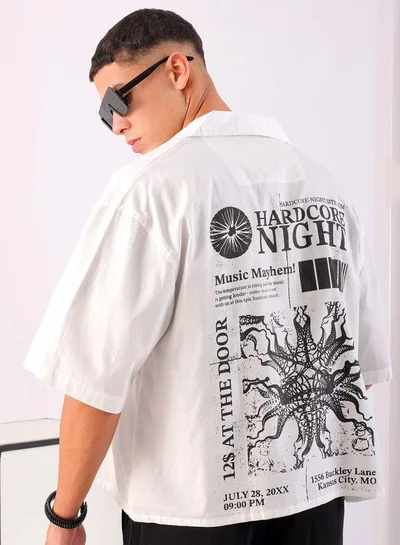 ذا انديان كراج كو Men Boxy Fit Graphic Print Half Sleeves Cuban Collar Street Wear Cropped Shirt
