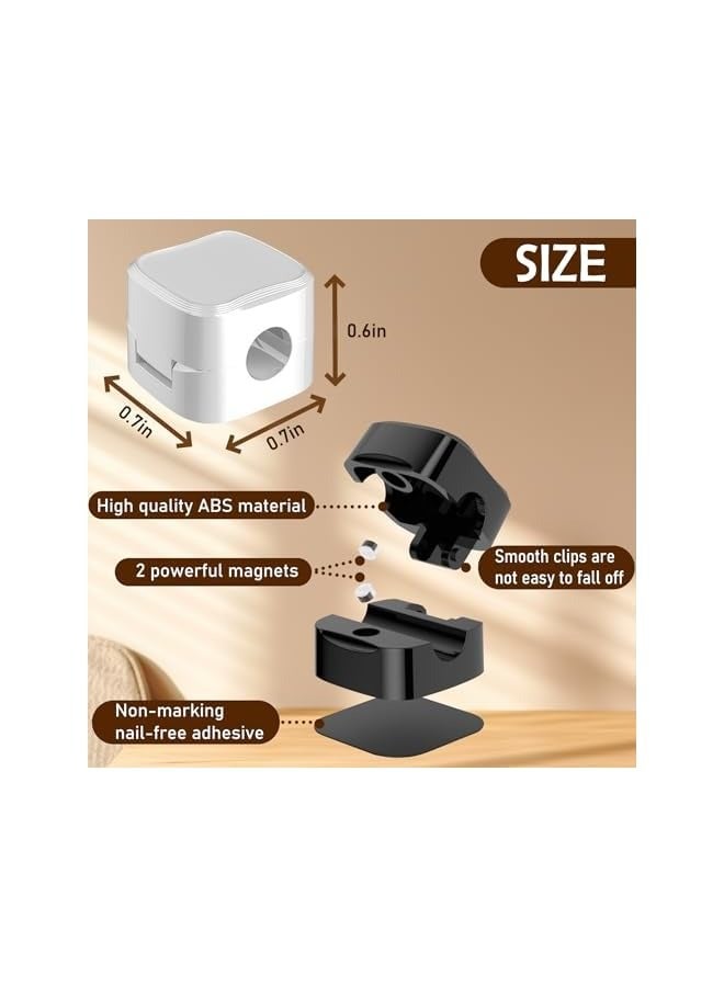 erorex 4 Pack Magnetic Cable Clips, Nightstand Cell Phone Cable Clip, Self-adhesive Cable Organizer, for Home, Desk, Cell Phone Charging Cable, Car Charging Cable Organization Use (Black & White) - Image 2