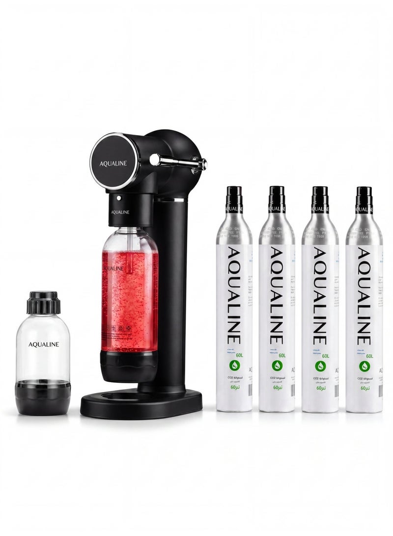 AQUALINE ESSENCE PRO Soda Maker | Sparkling Water Maker | Sparkle Any Drink | Diamond Kit | Fizz Infuser Technology | 4× CO₂ Cylinders | Black - Image 1