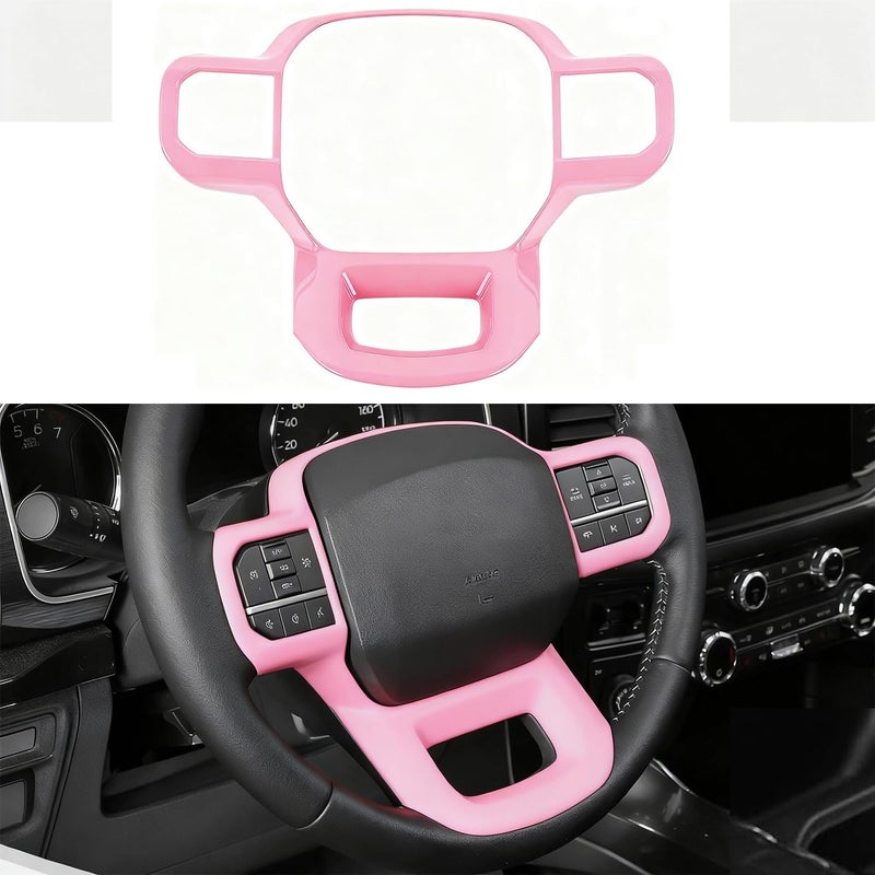 Keptrim Steering Wheel Cover Trim for Ford F150 2021 2022 2023 2024 2025, for 2023-2025 F250 F350 Super Duty, for 2022-2025 Expedition, ABS Pink,1pc - Image 2