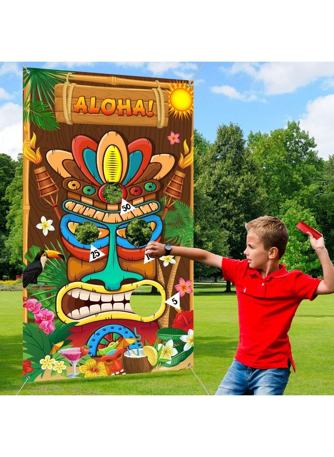 Blulu Luau Party Games Hawaiian Game Tiki Party Toss Games Banner With 3 Bean Bags Totem Decor For Kids Summer Tropical Carnival Party Supplies  - Image 1