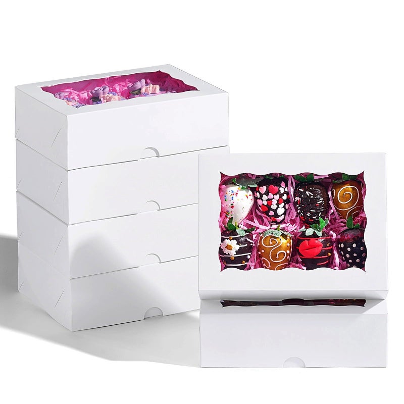 SLShePack 8x6x2.5 Inch 8PCS Baking Boxes with Window for Pastry,Treat,Macaron,Dount,Cookies,Chocolate Covered Strawberries,White Bakery Boxes Strawberry Boxes,Muffins - Image 1