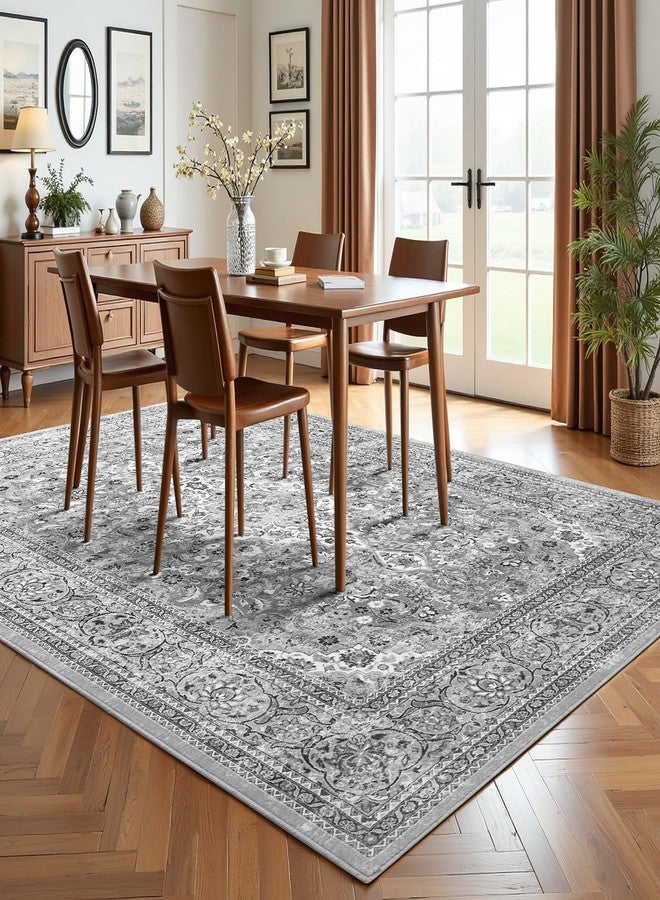 Flagover 5x7 Grey Washable Boho Area Rug for Bedroom, Vintage Floral Non Slip Living Room Rugs, Soft Low Pile Indoor Mat, Aesthetic Pattern Carpet for Kitchen and Dining Room - Image 3