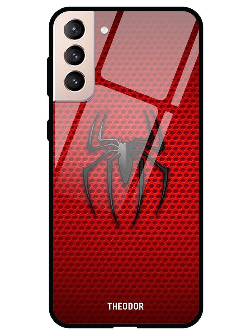 Theodor Protective Tempered Glass Case Cover Samsung Galaxy S21  Red Spiderman Logo - Image 1