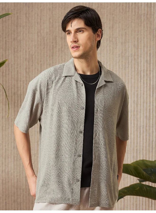 بيونغ Light Grey Half Sleeves Cuban Shirt For Men