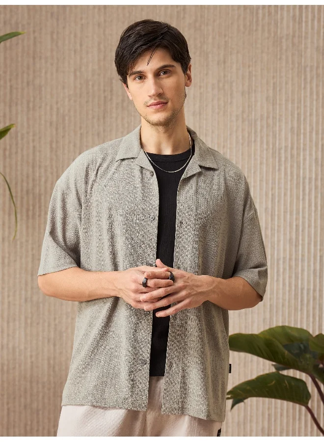 بيونغ Light Grey Half Sleeves Cuban Shirt For Men