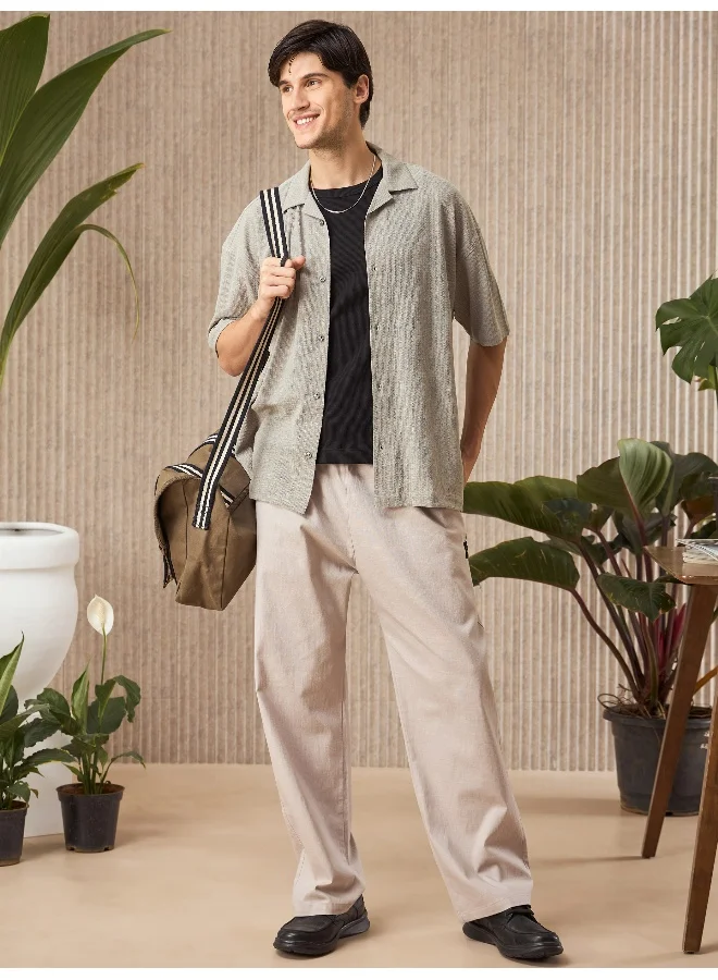 بيونغ Light Grey Half Sleeves Cuban Shirt For Men