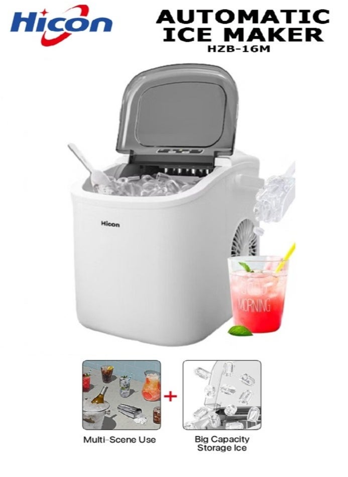 HICON Lightweight and Portable Automatic Ice Maker, Self- Cleaning Function, Easy to Operate, Smart Operation Quick Ice Making 1.3 Liter With Low Noise, for Home Kitchen, Bars, Coffee Shops, Restaurant HZB-16M-White  - Image 1