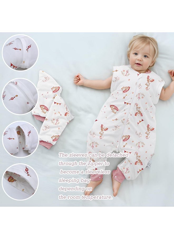 Miracle Baby Winter Baby Sleep Bag with Feet 2.5 TOG 100% Cotton Wearable Blanket with Legs Detachable Long Sleeves Baby Sleep Bag with Safty 2-Way Zipper & Button Unisex Sleeping Sack 0-12 Months (Pink Rainbow)  - Image 5