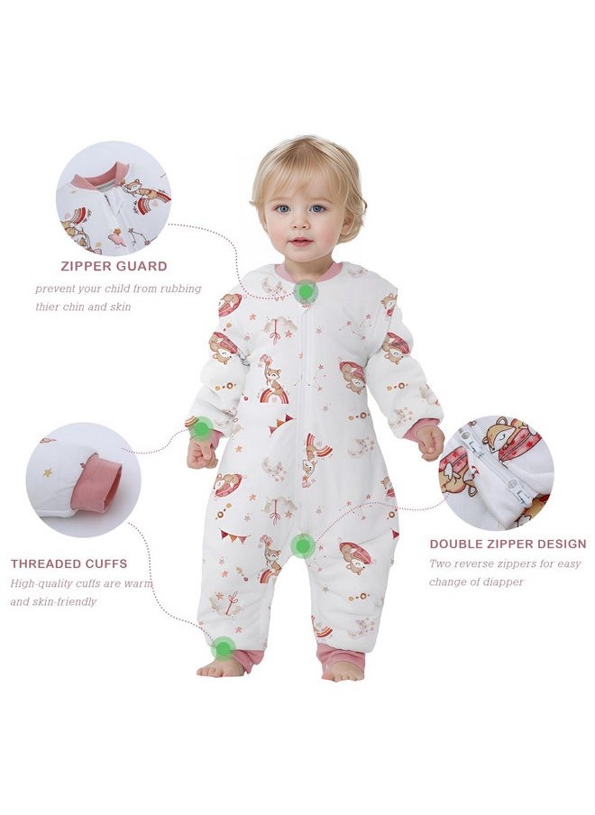 Miracle Baby Winter Baby Sleep Bag with Feet 2.5 TOG 100% Cotton Wearable Blanket with Legs Detachable Long Sleeves Baby Sleep Bag with Safty 2-Way Zipper & Button Unisex Sleeping Sack 0-12 Months (Pink Rainbow)  - Image 4