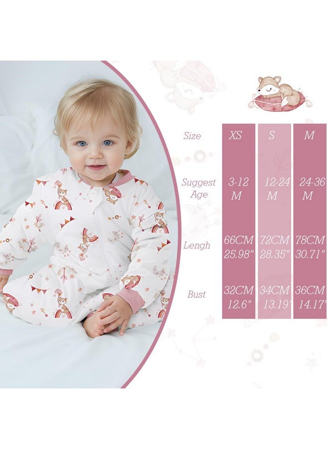 Miracle Baby Winter Baby Sleep Bag with Feet 2.5 TOG 100% Cotton Wearable Blanket with Legs Detachable Long Sleeves Baby Sleep Bag with Safty 2-Way Zipper & Button Unisex Sleeping Sack 0-12 Months (Pink Rainbow)  - Image 3