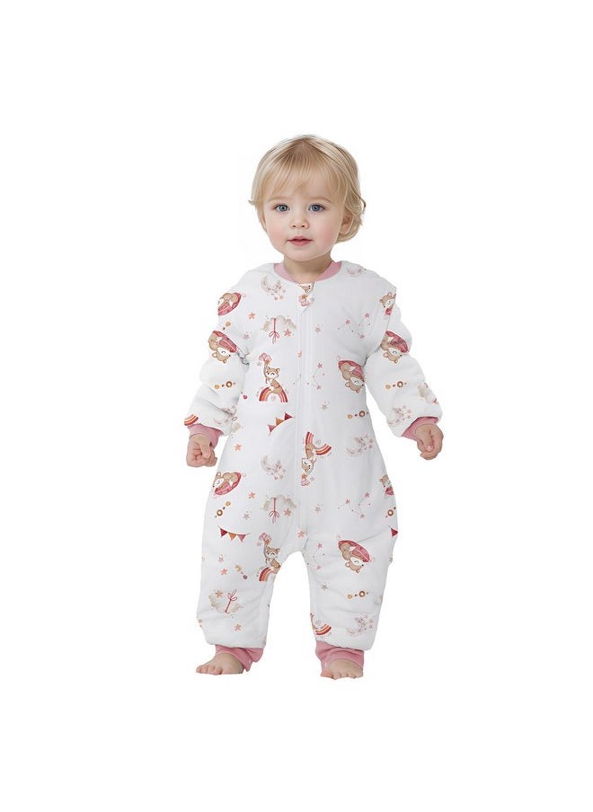 Miracle Baby Winter Baby Sleep Bag with Feet 2.5 TOG 100% Cotton Wearable Blanket with Legs Detachable Long Sleeves Baby Sleep Bag with Safty 2-Way Zipper & Button Unisex Sleeping Sack 0-12 Months (Pink Rainbow)  - Image 1