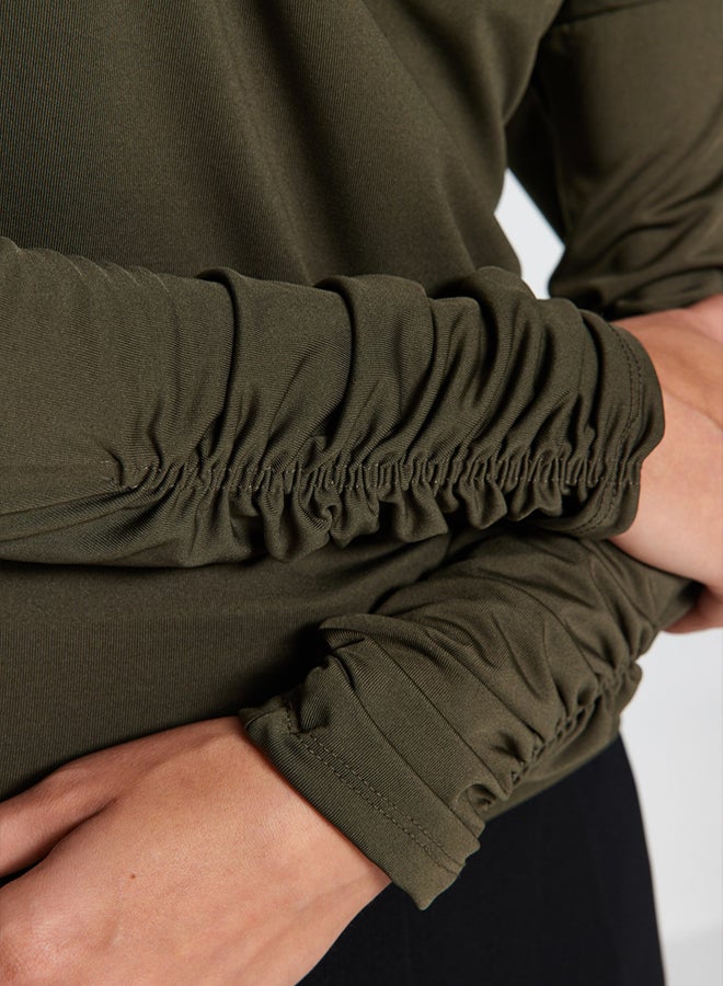 trendyol Khaki Asymmetrical Collar Flowy Stretchy Knitted Blouse - Image 5