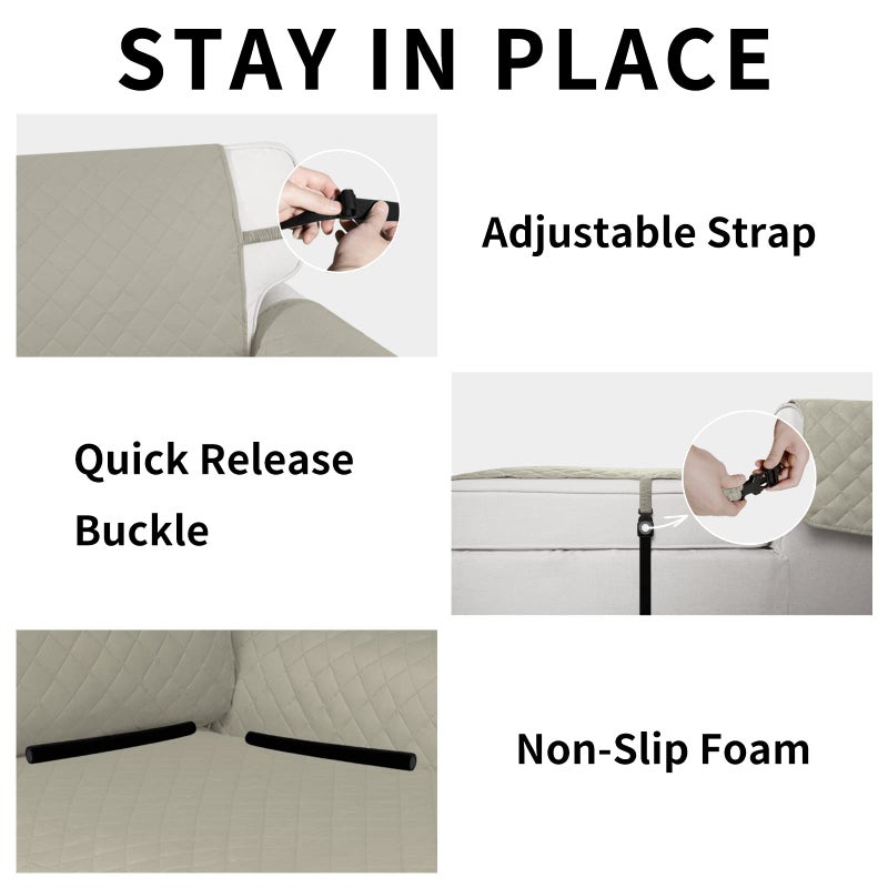 إيزي-جوينج غلاف أريكة صالة سهلة العكس قابلة للانعكاس غطاء أريكة مقاومة للماء أريكة أريكة مقطع على شكل أريكة مع حامي أثاث الأشرطة القابل للتعديل للكلاب (115 × 34 في البيج/البيج) - Image 3