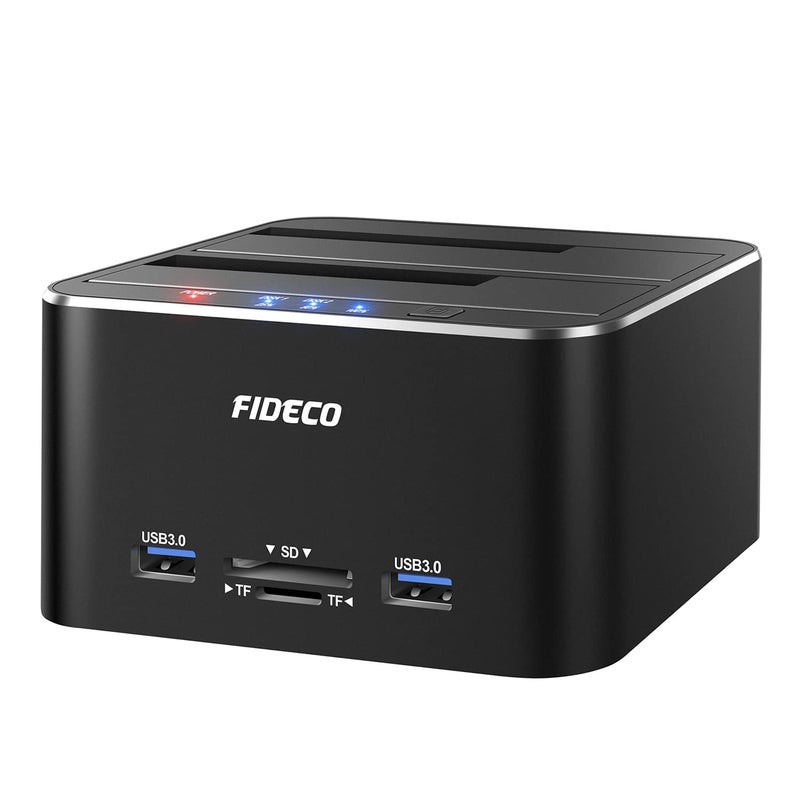 FIDECO Hard Drive Docking Station, USB 3.0 SATA to HDD Docking Station for 2.5 & 3.5 inch SATA HDD/SSD, Dual Bay, Support Offline Clone (Aluminum and ABS) - Image 1