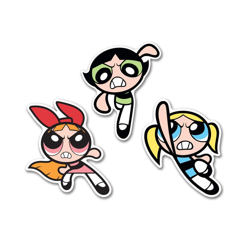 Elektroplate Officially Licensed Powerpuff Girls Action Trio Dynamic Decals | Premium Auto-Grade All Weather Vinyl Sticker for Car, Water Bottle, Laptop, Cooler, Phone | Made in The USA | Set of 3 - Image 1