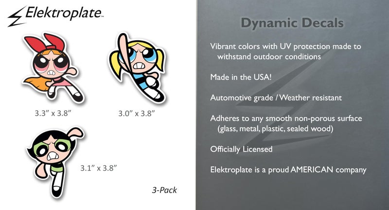 Elektroplate Officially Licensed Powerpuff Girls Action Trio Dynamic Decals | Premium Auto-Grade All Weather Vinyl Sticker for Car, Water Bottle, Laptop, Cooler, Phone | Made in The USA | Set of 3 - Image 2