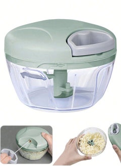 Food Chopper,Garlic Chopper with Container,Vegetable Kitchen Cutter,Pull String Hand Manual Food Processor Sharp Blades Mincer Shredder for Cutting Onions Chili Ginger Seasoning (Green, 500ml)