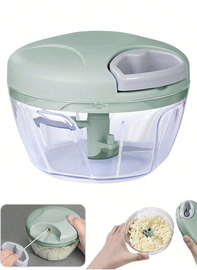 Bukela - Food Chopper,Garlic Chopper with Container,Vegetable Kitchen Cutter,Pull String Hand Manual Food Processor Sharp Blades Mincer Shredder for Cutting Onions Chili Ginger Seasoning (Green, 500ml) - Image 1