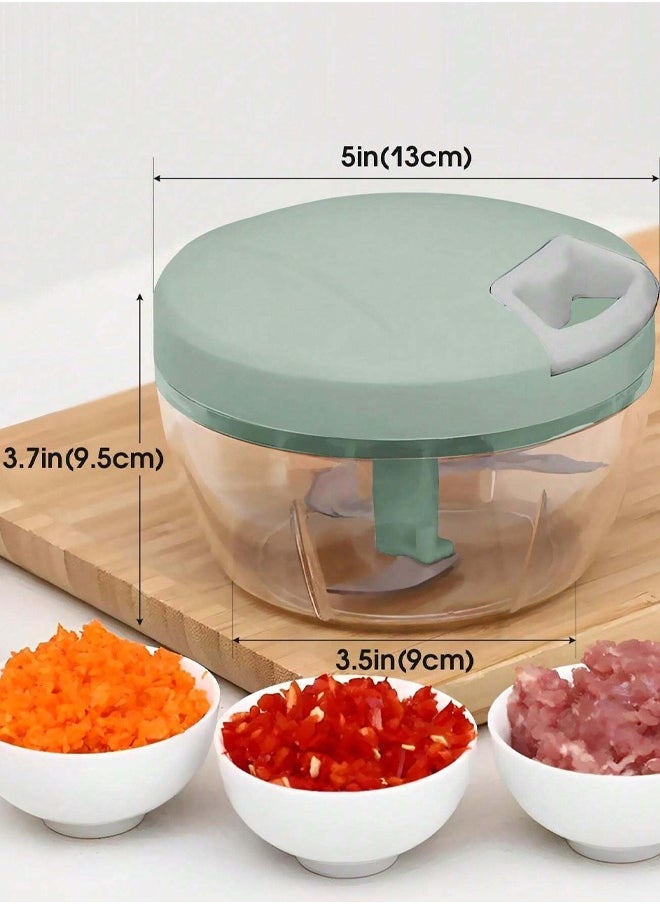 Bukela - Food Chopper,Garlic Chopper with Container,Vegetable Kitchen Cutter,Pull String Hand Manual Food Processor Sharp Blades Mincer Shredder for Cutting Onions Chili Ginger Seasoning (Green, 500ml) - Image 1
