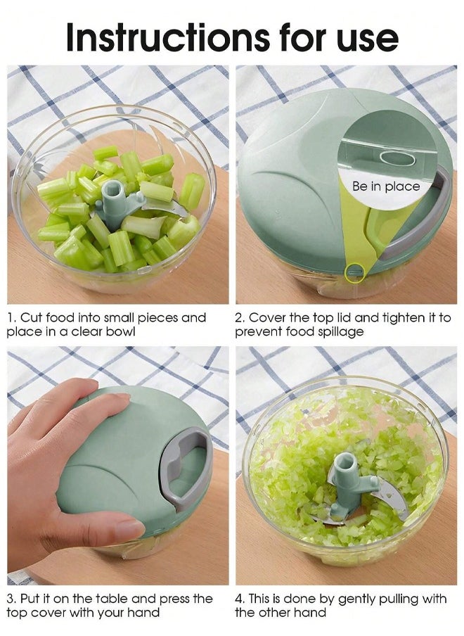 Bukela - Food Chopper,Garlic Chopper with Container,Vegetable Kitchen Cutter,Pull String Hand Manual Food Processor Sharp Blades Mincer Shredder for Cutting Onions Chili Ginger Seasoning (Green, 500ml) - Image 1