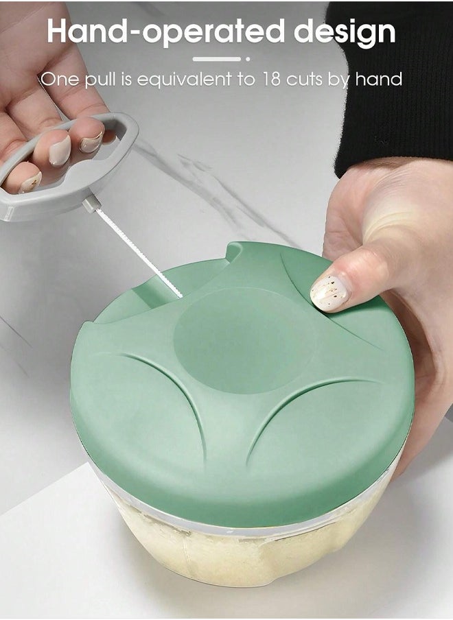Bukela - Food Chopper,Garlic Chopper with Container,Vegetable Kitchen Cutter,Pull String Hand Manual Food Processor Sharp Blades Mincer Shredder for Cutting Onions Chili Ginger Seasoning (Green, 500ml) - Image 1